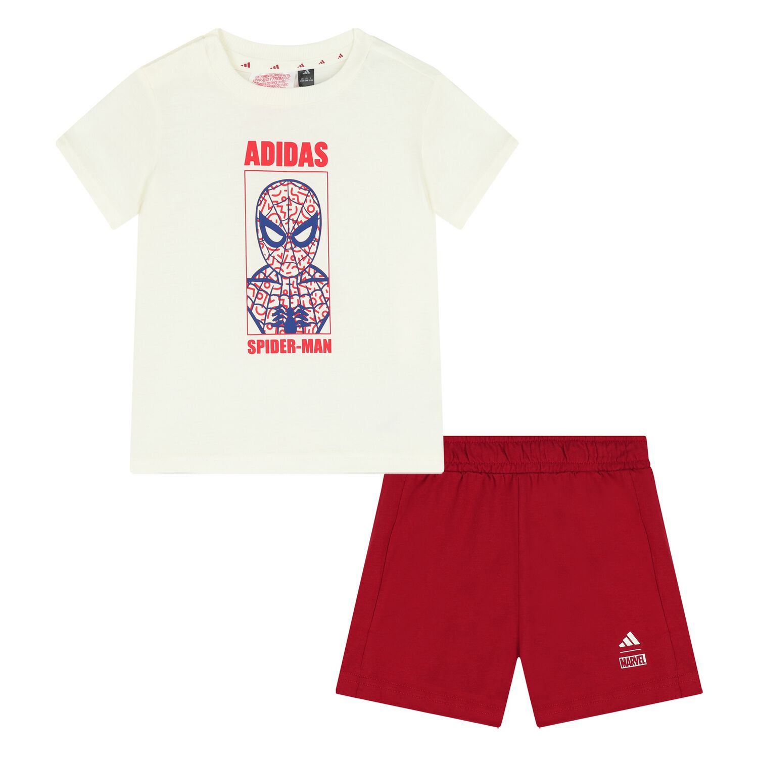 Younger Boys Ivory & Red Marvel Shorts Set, 1, hi-res