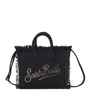 حقيبة يد للبنات بالشعار باللون الأسود(22 سم) 