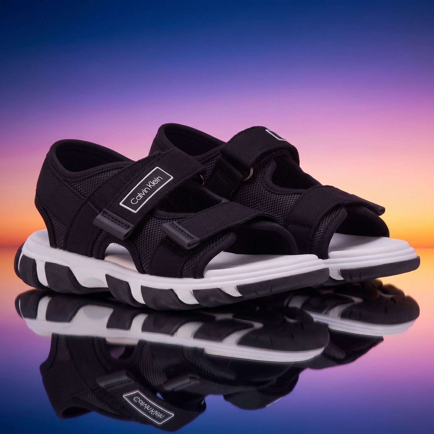 Boys Black Logo Sandals, 2, hi-res