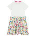 فستان بنات بشعار باللون الأبيض والوردي, 1, hi-res