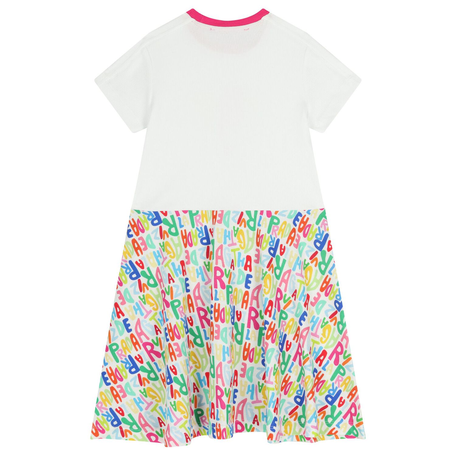فستان بنات بشعار باللون الأبيض والوردي, 1, hi-res