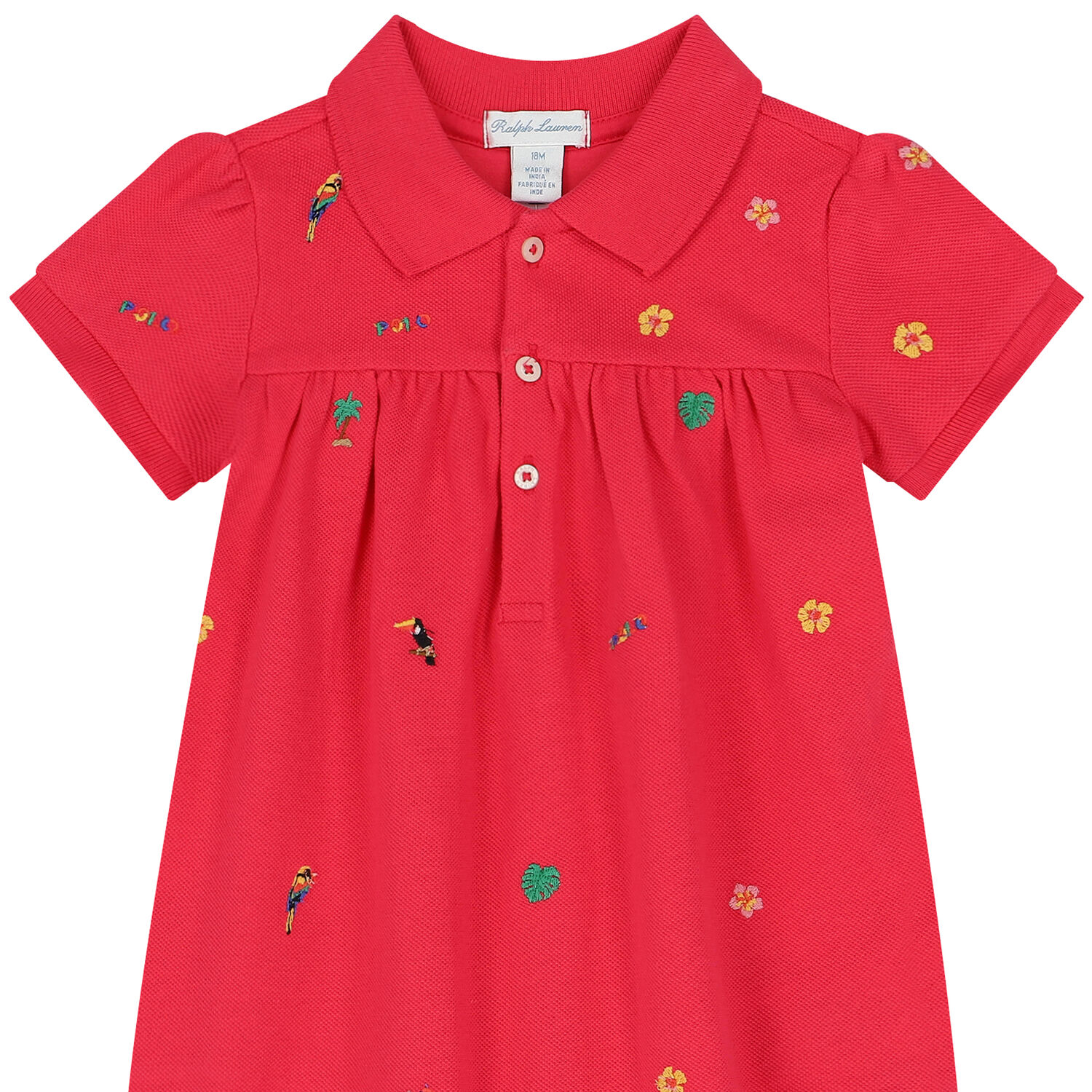 Baby Girls Pink Polo Romper, 1, hi-res