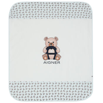 Baby Boys Blue & White Logo Blanket