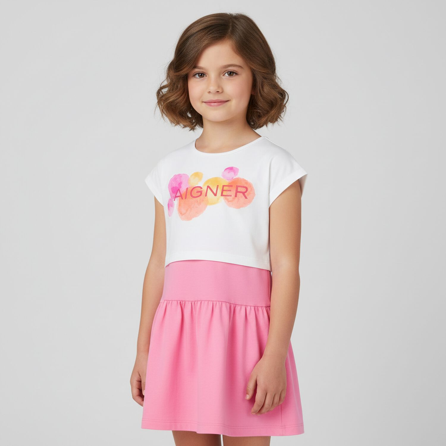 Girls White & Pink Logo Dress Set, 1, hi-res image number null