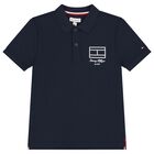 Boys Navy Blue Logo Polo Shirt, 1, hi-res