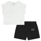 Girls White & Black Logo Shorts Set, 3, hi-res