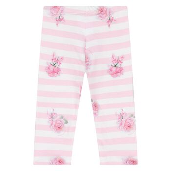 Younger Girls White & Pink Striped Leggings