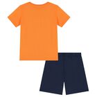 Boys Orange & Navy Blue Logo Shorts Set, 2, hi-res