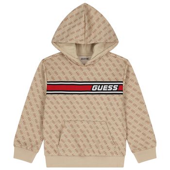 Boys Beige Logo Hooded Top