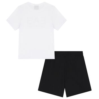 Boys White & Black Logo Shorts Set