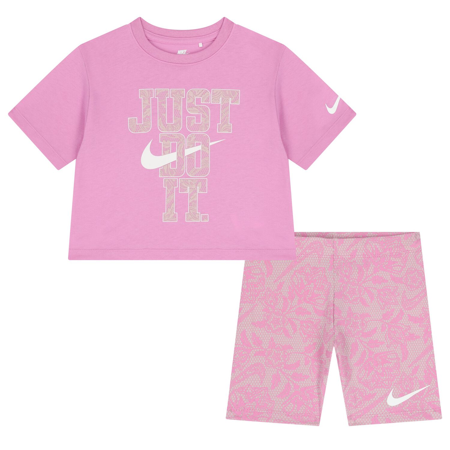 Girls Pink Logo Shorts Set, 1, hi-res