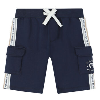 Younger Boys Navy Blue Logo Shorts