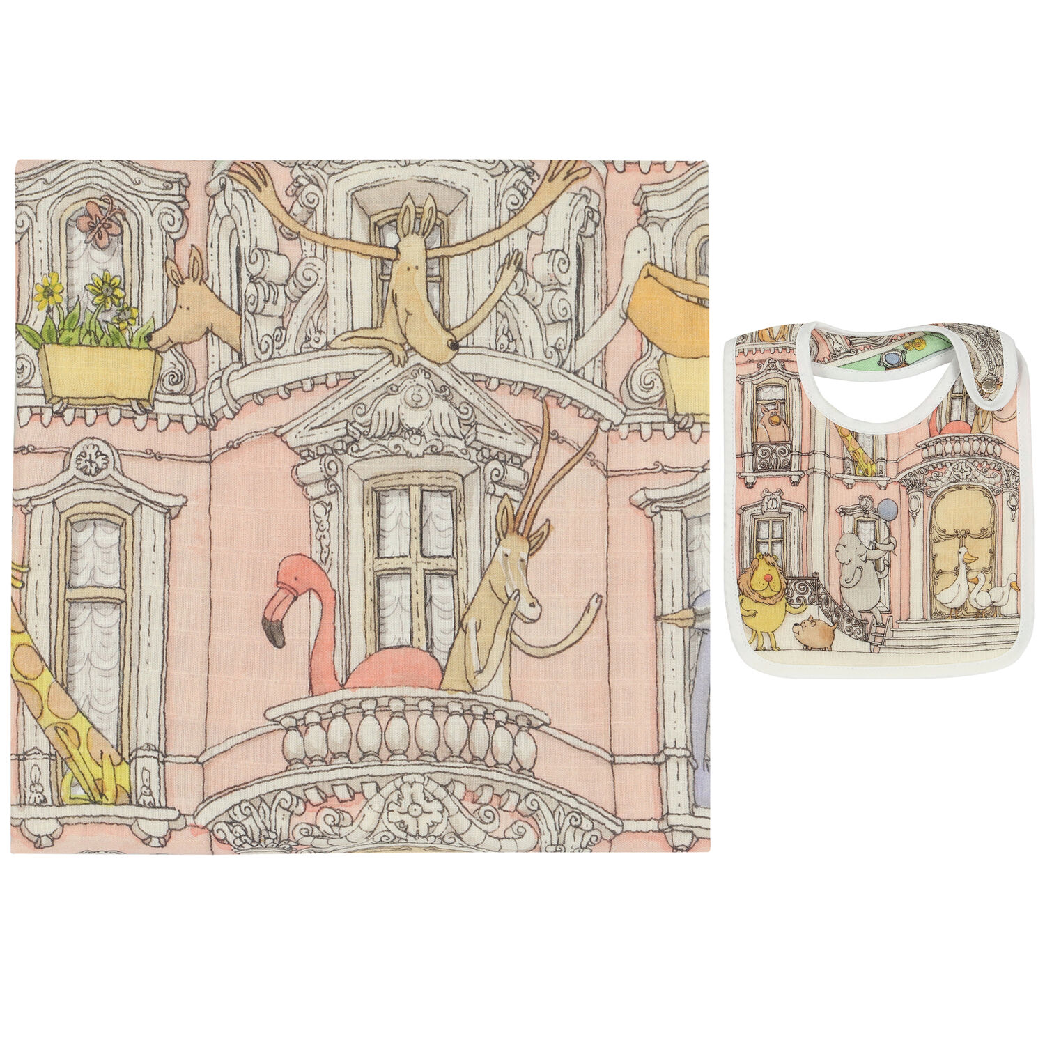 طقم هديا قماط ومريلة باللون الأزرق و الوردي, 1, hi-res image number null