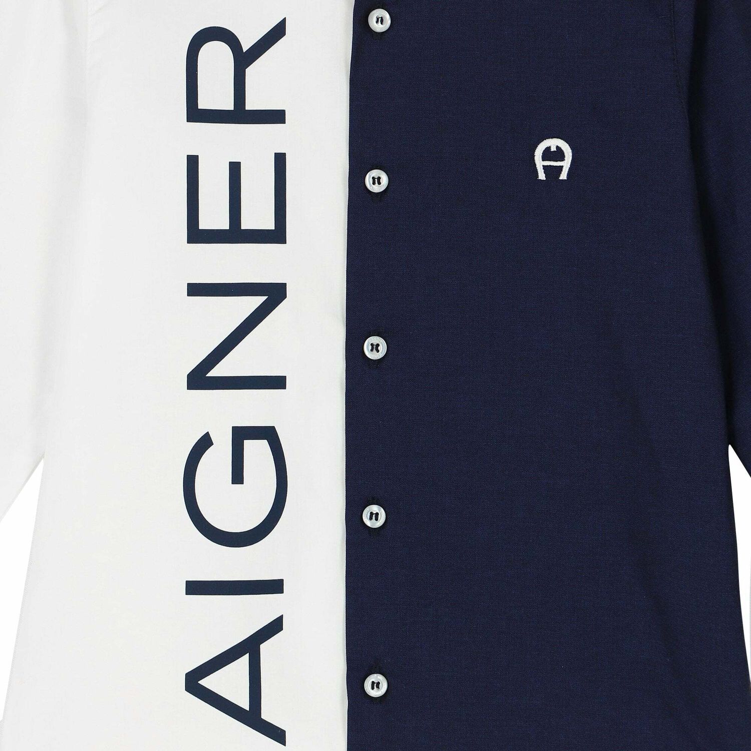 Boys White & Navy Logo Shirt, 1, hi-res image number null