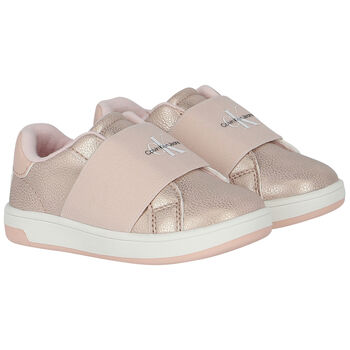 Girls Rose Gold & Pink Logo Trainers