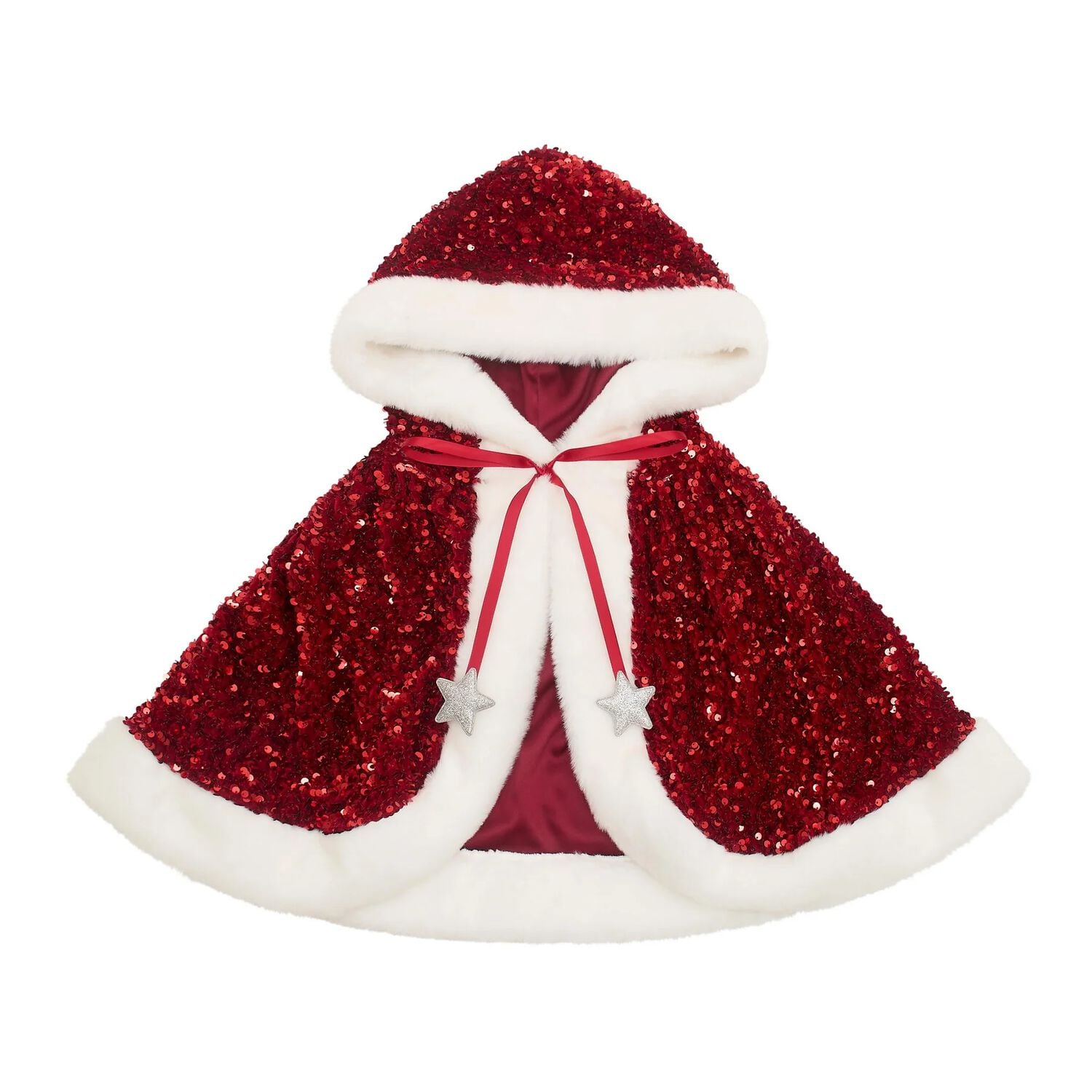 Girls Red Sequin Mrs Claus Cape, 1, hi-res