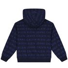 Boys Navy Blue Logo Hooded Top, 1, hi-res