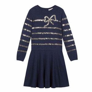 Girls Navy & Gold Knitted Dress