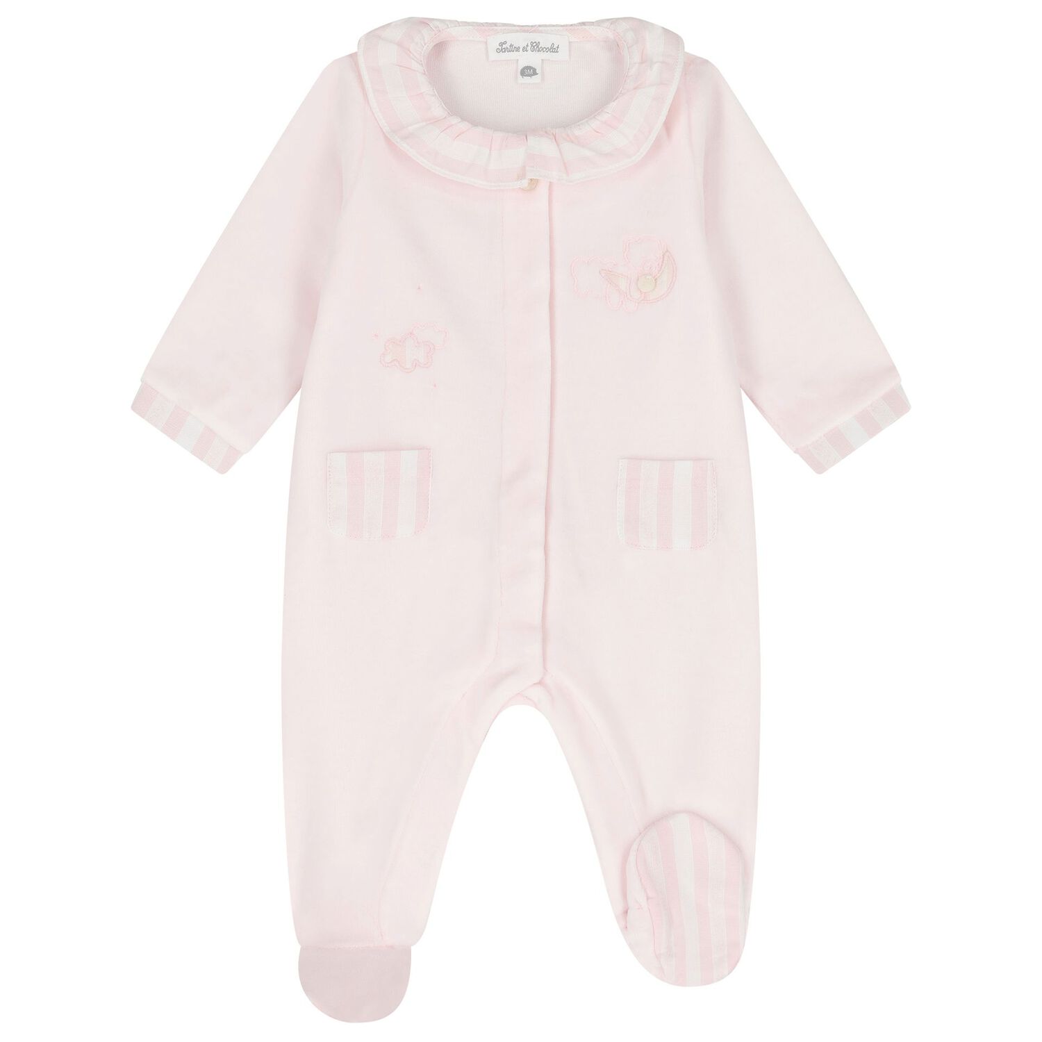 Baby Girls Pink Striped Collar Babygrow, 3, hi-res
