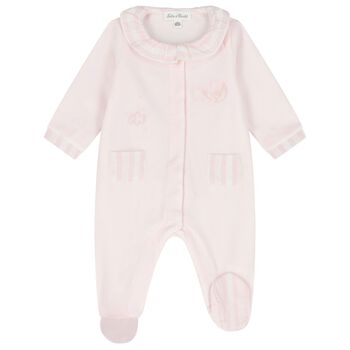 أفرول للأطفال البنات بياقة مخططة باللون الوردي