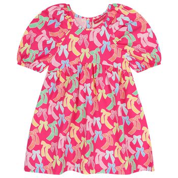 فستان للبنات مزين بفيونكة  باللون الوردي