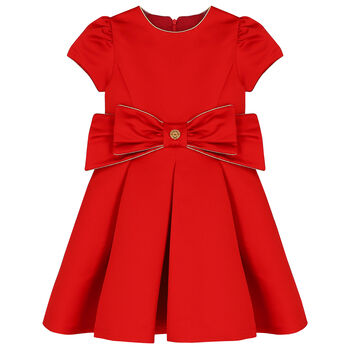 Girls Red Satin Bow Dress