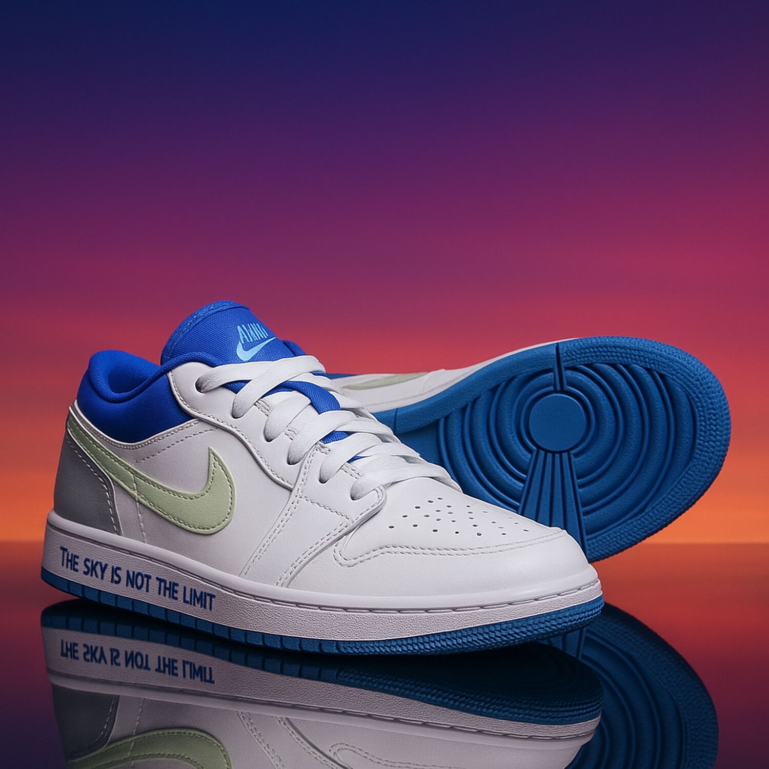 White & Blue Air Jordan 1 Low Trainers, 1, hi-res image number null