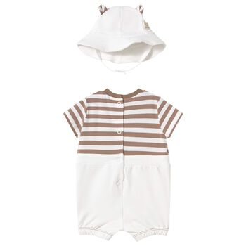Baby Boys Ivory Bear Romper & Hat Set