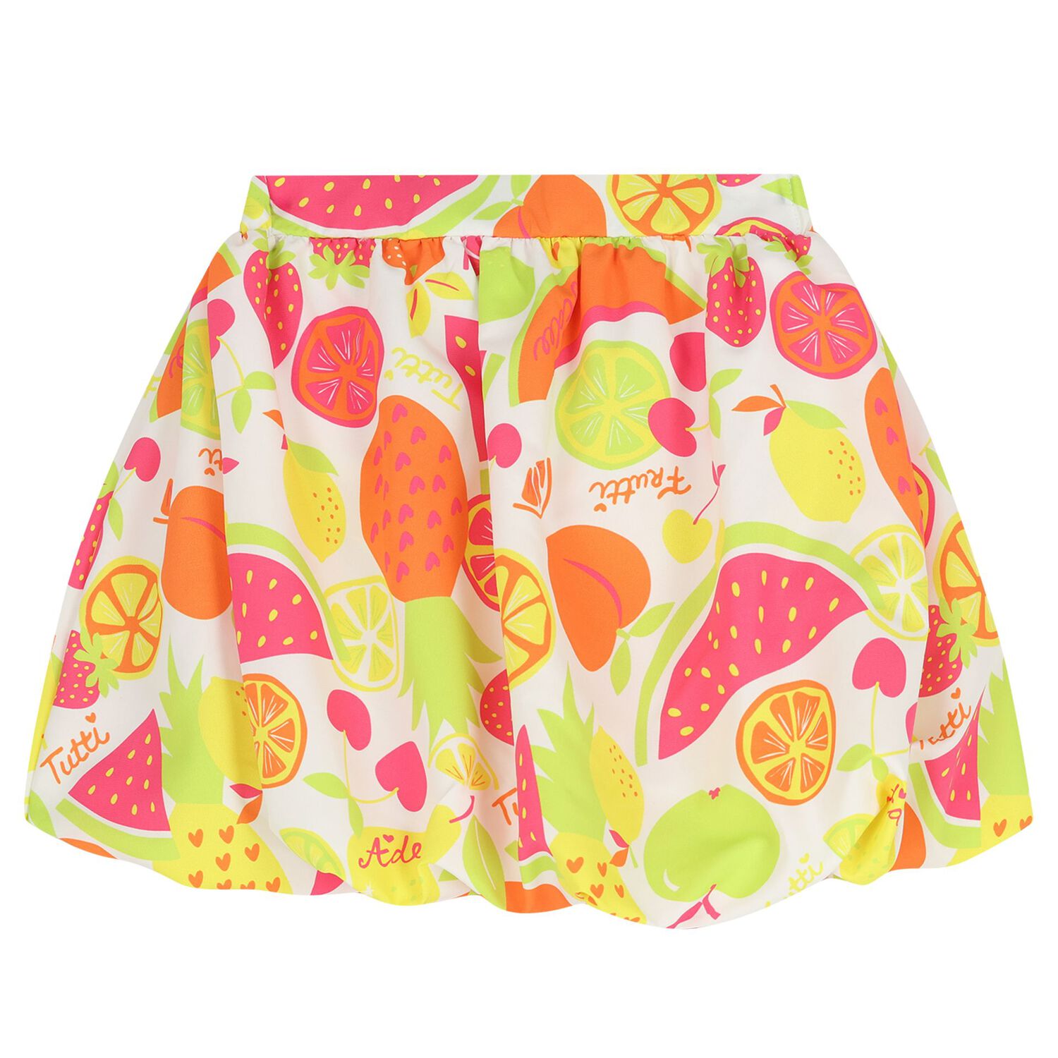 Girls White & Orange Cherry Skirt Set, 1, hi-res