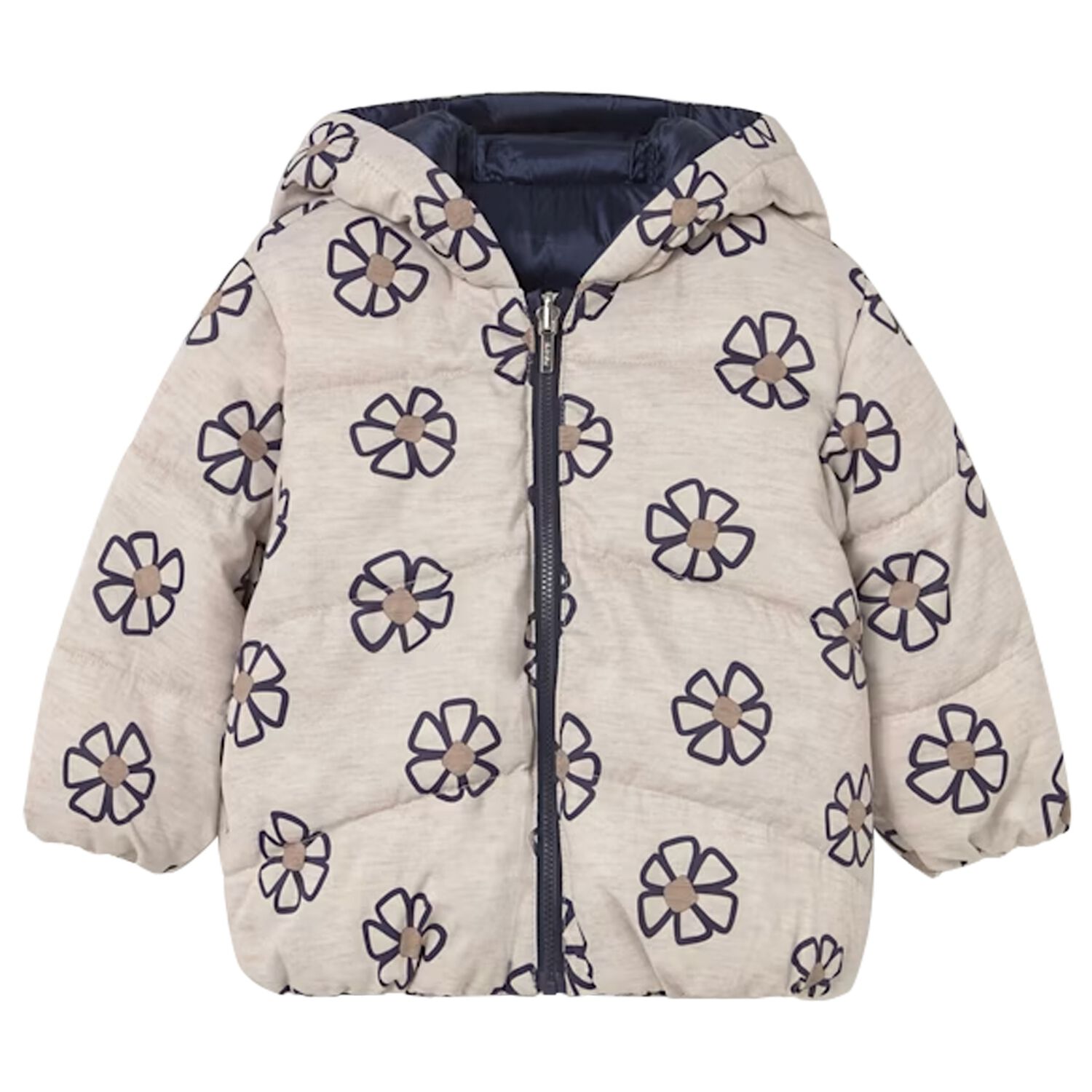 Younger Girls Beige & Navy Blue Reversible Coat, 1, hi-res