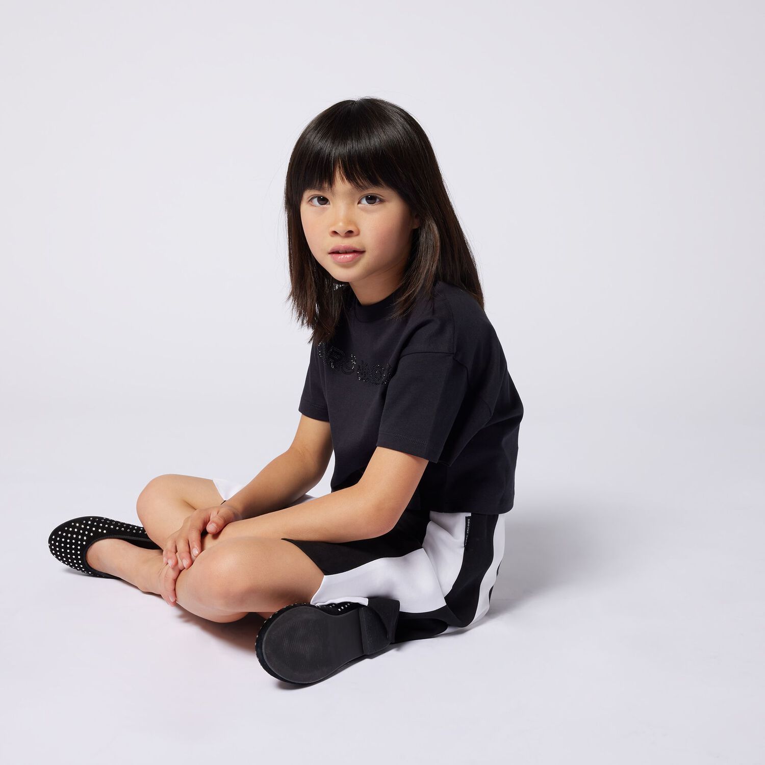 Girls Black Logo Rhinestones T-Shirt, 1, hi-res image number null