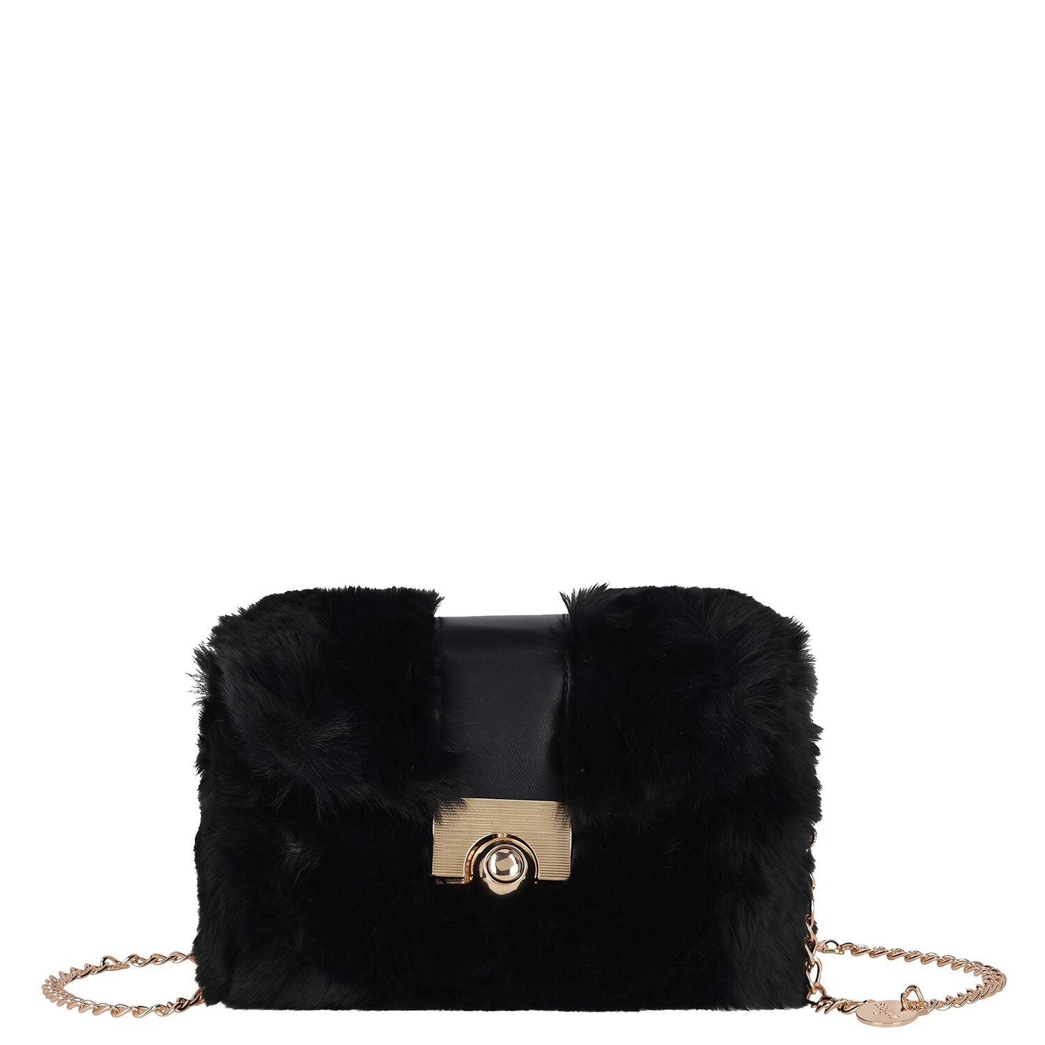 Girls Black Faux Fur Handbag ( 21cm ), 3, hi-res