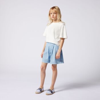 Girls White & Blue Striped Logo Espadrilles