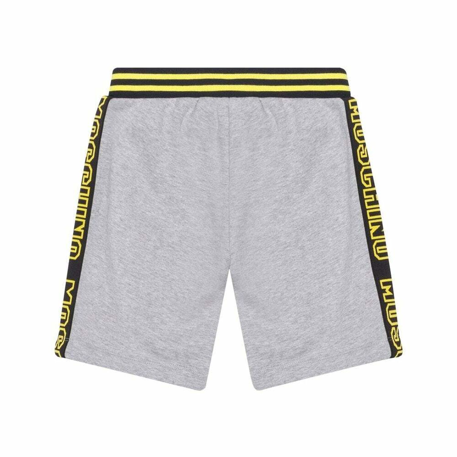 شورت جيرسي قطن ولادي بالشعار باللون الرمادي, 1, hi-res