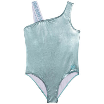 Girls Metallic Aqua Logo Swimsuit