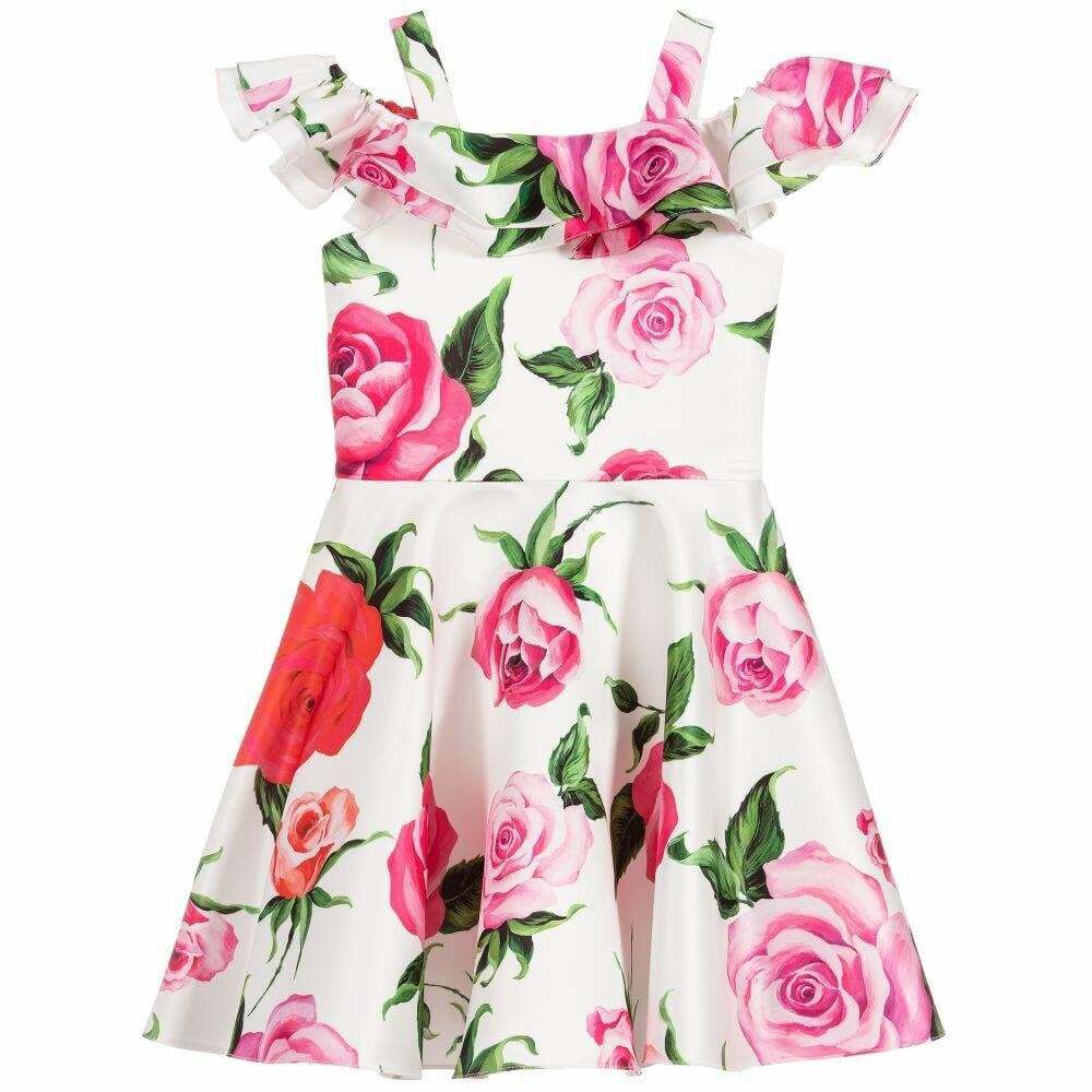 David Charles Girls White Pink Floral Dress Junior Couture UAE