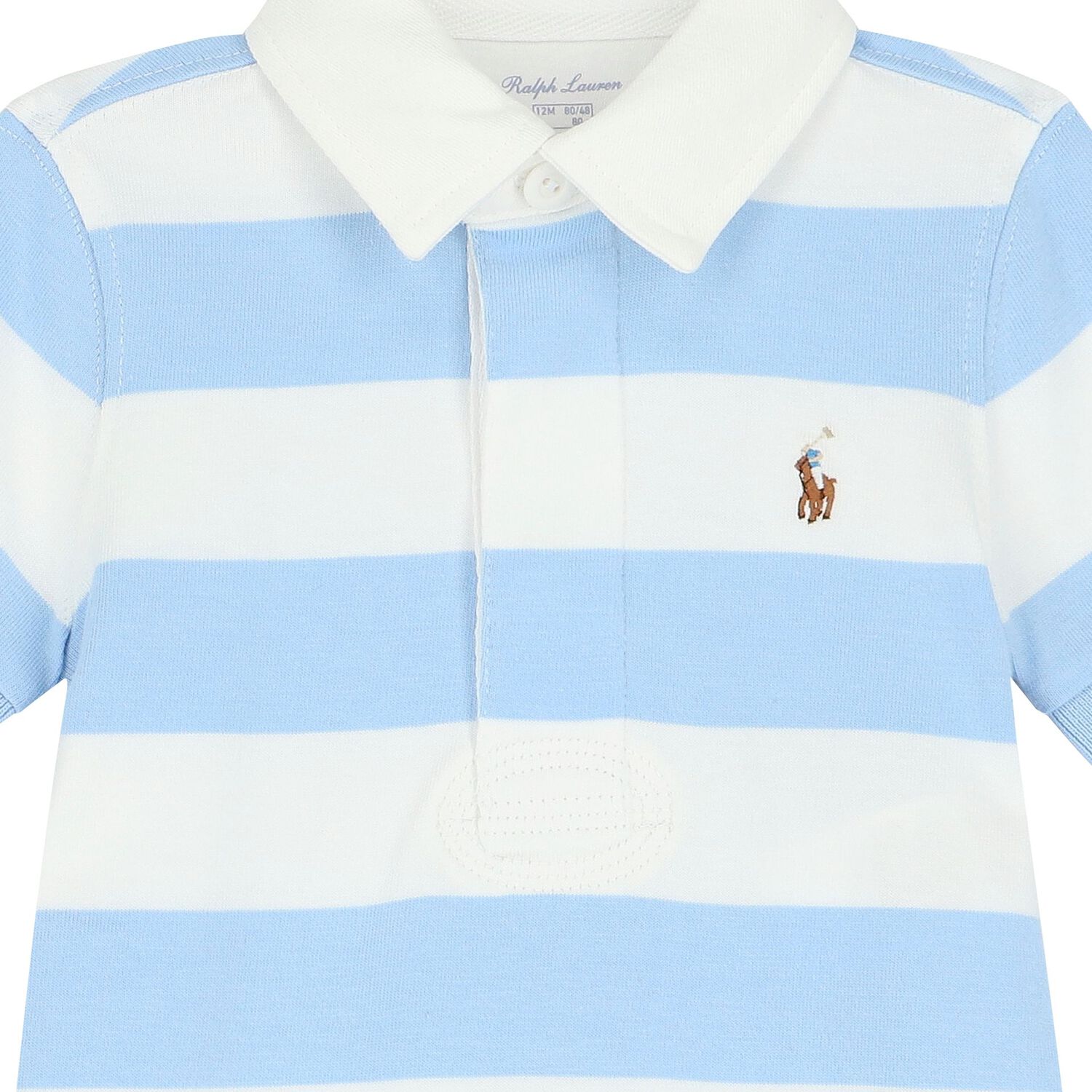 Baby Boys Blue & White Striped Logo Polo Romper, 1, hi-res