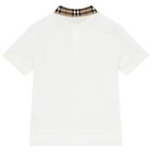 Boys White Logo Check Polo Shirt, 1, hi-res