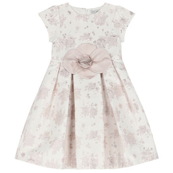 Girls Ivory & Gold Jacquard Dress