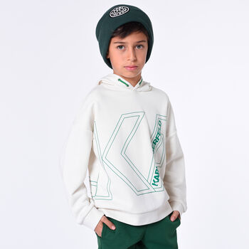 Boys Ivory Logo Hooded Top