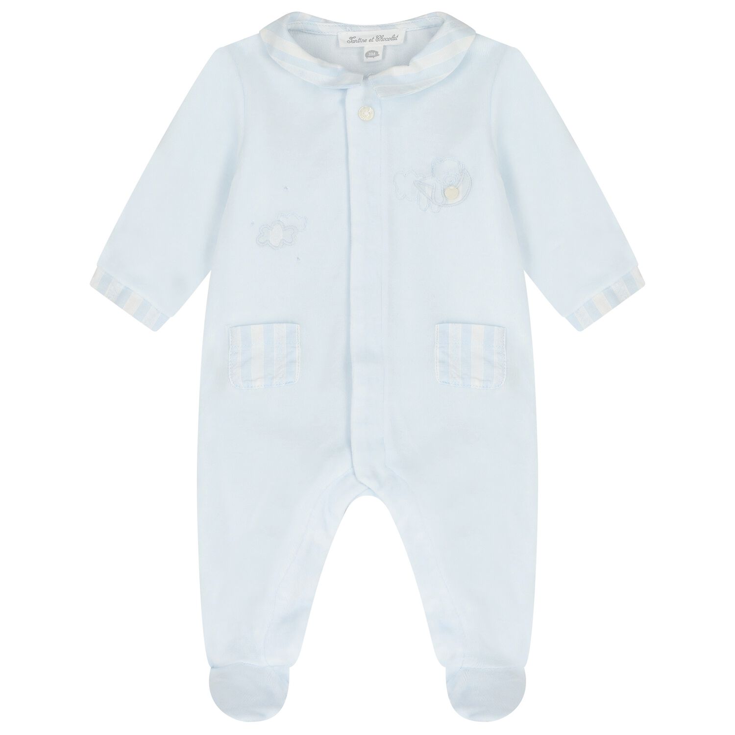 Baby Boys Blue Striped Collar Babygrow, 4, hi-res