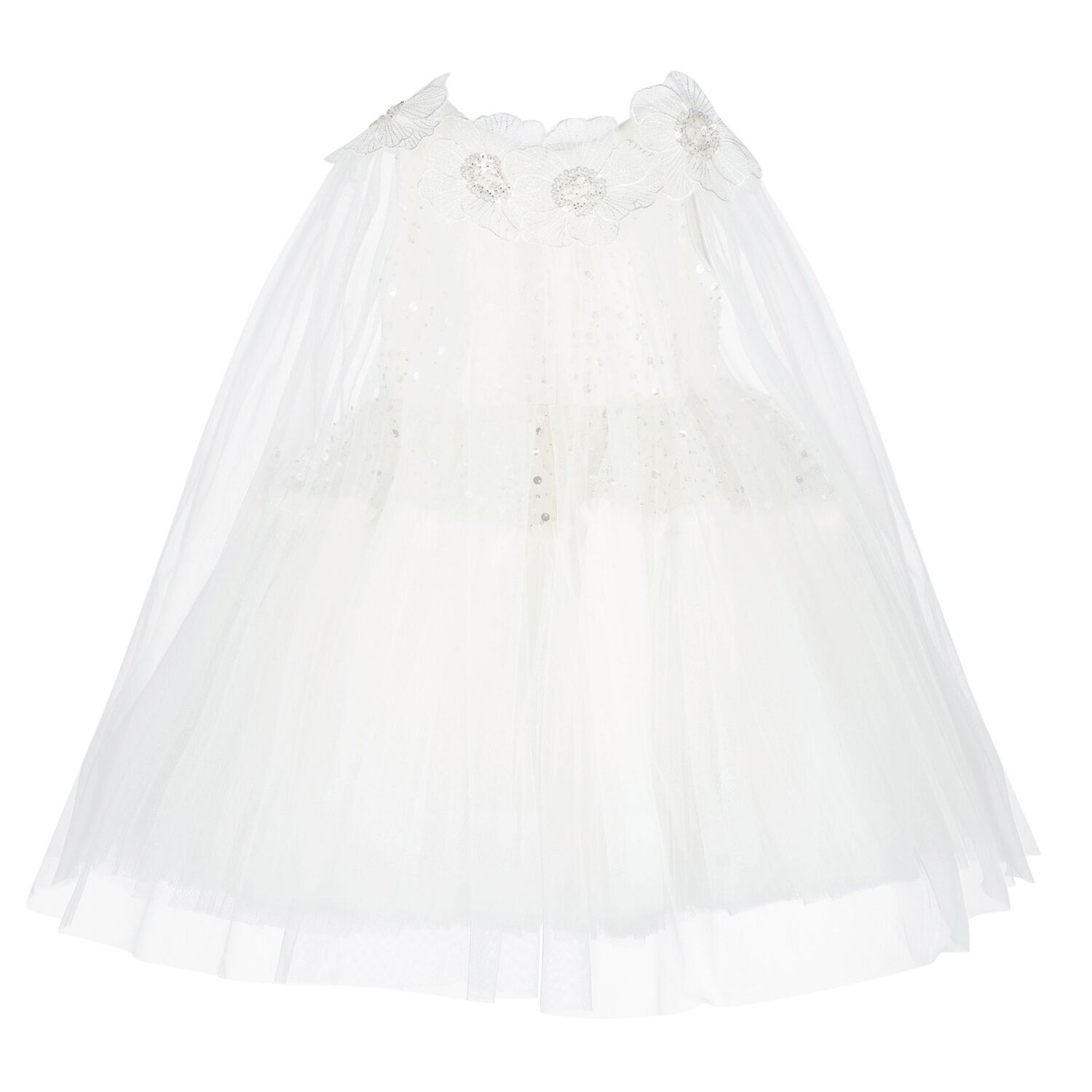 Girls White Sequin Tulle Flower Dress, 1, hi-res image number null