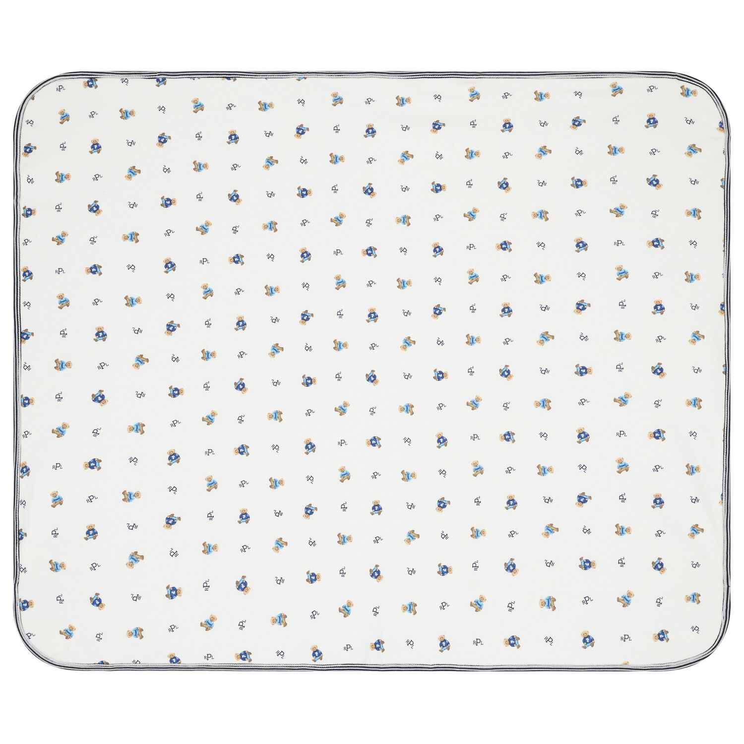 Baby Boys White & Navy Blue Polo Bear Blanket, 1, hi-res