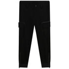 Boys Black Cargo Trousers, 1, hi-res