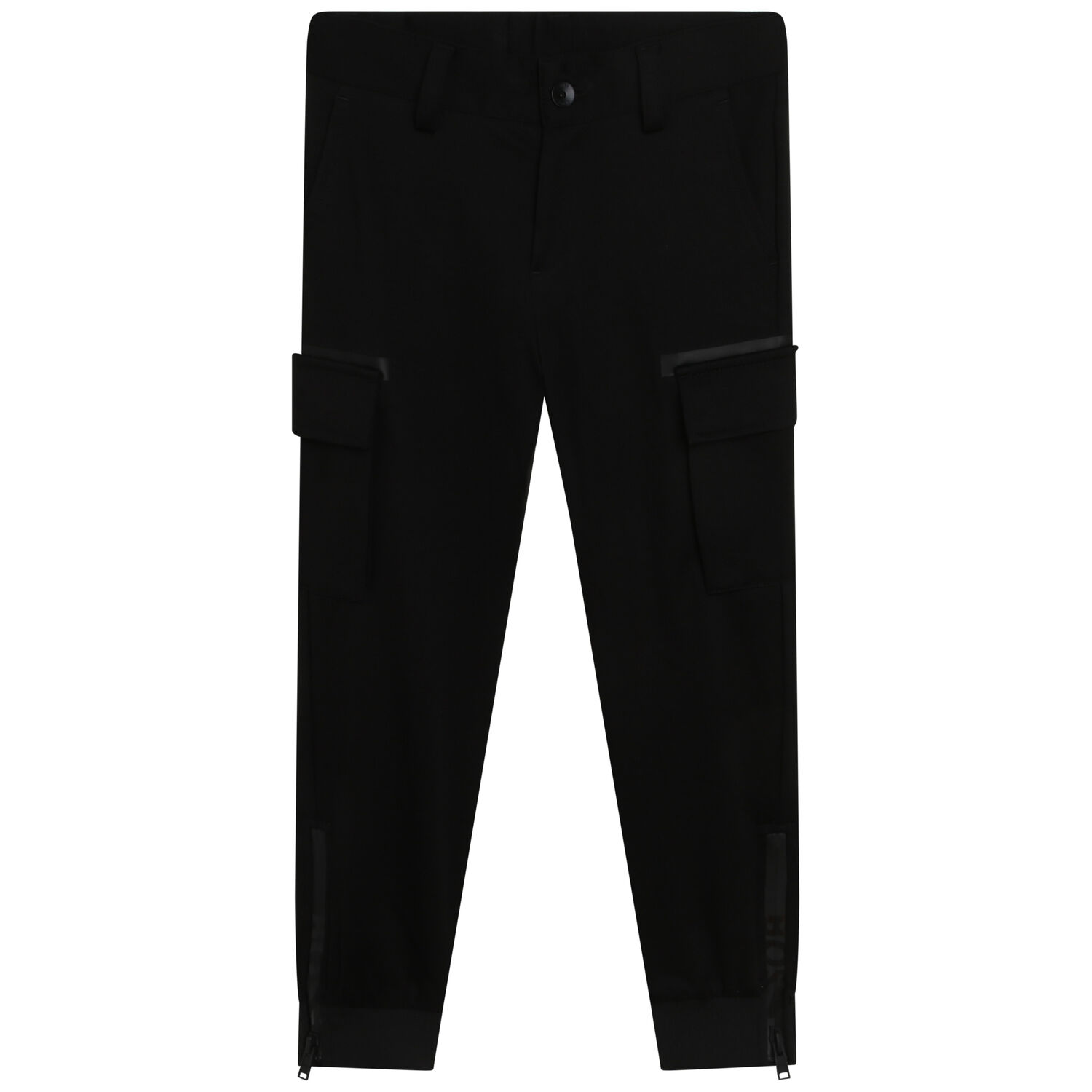 Boys Black Cargo Trousers, 1, hi-res image number null