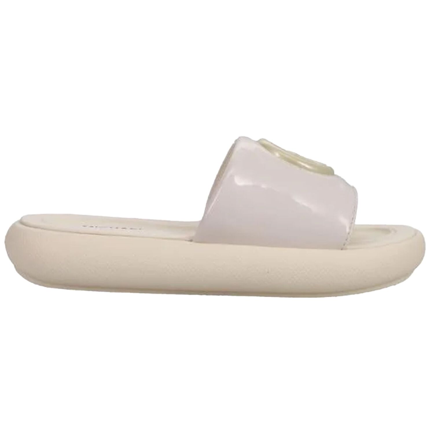 Girls Beige Patent Leather Sliders, 1, hi-res