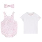 Baby Girls White & Pink Toile de Jouy Romper Set, 1, hi-res