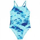 Girls Blue Coral Reef Logo Swimsuit, 1, hi-res