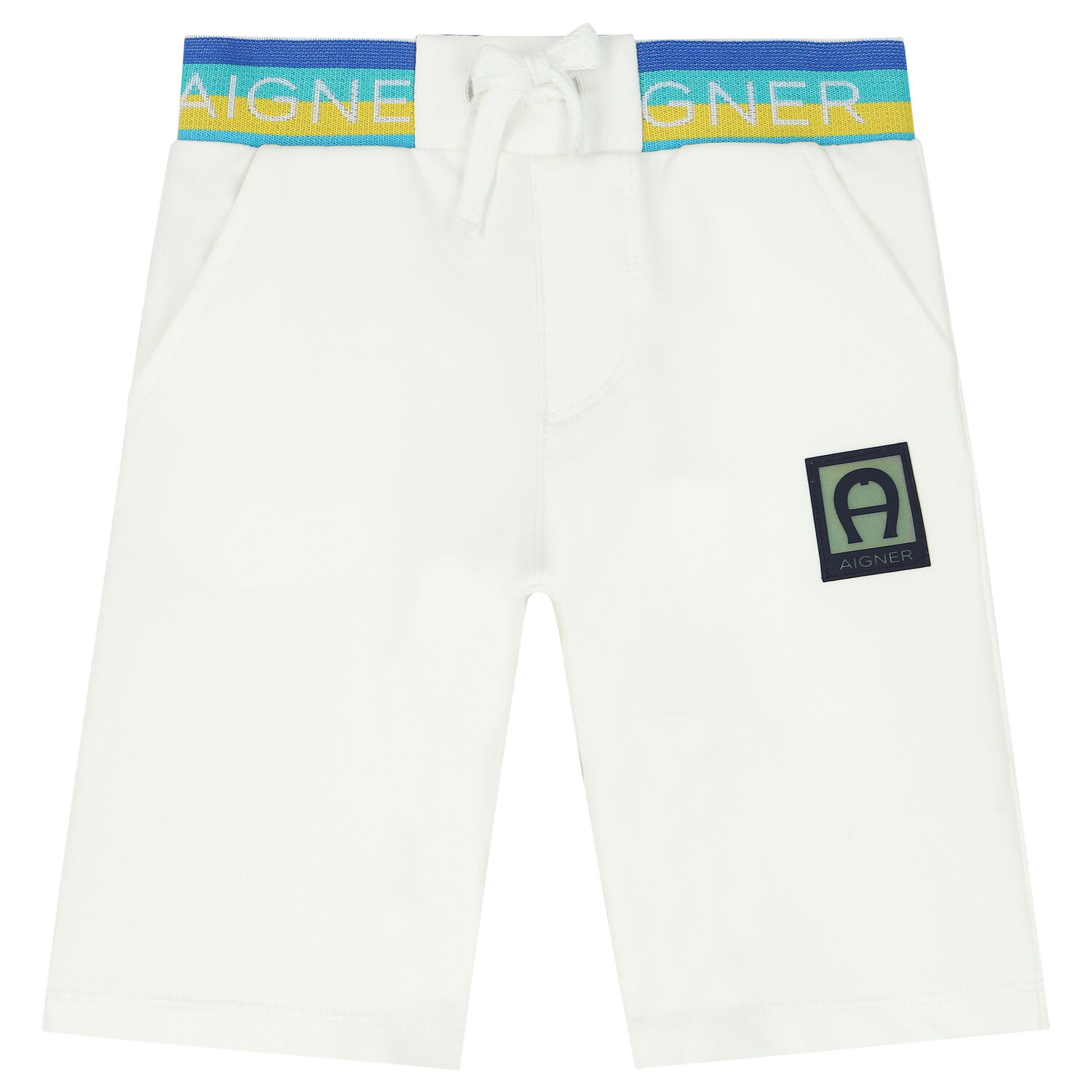 Younger Boys White Logo Shorts, 2, hi-res