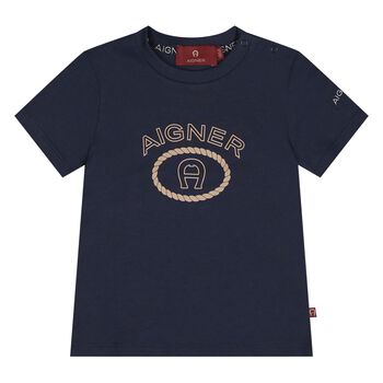 Younger Boys Navy Blue Logo T-Shirt